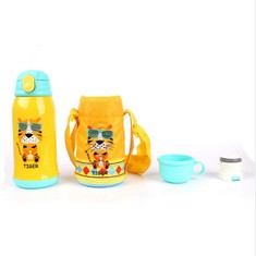 11 X KABINGA YM 84 304 STAINLESS STEEL VACUUM FLASK, CHILDREN'S STRAW, PRIMARY SCHOOL WATER, WITH BOTTLE CAP, 550 ML, COOL TIGER, SATIN, M - LOCATION 24C.