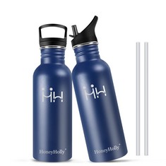 9 X HONEYHOLLY STAINLESS STEEL BOTTLE, 750ML KIDS WATER BOTTLE, WATER BOTTLE, STAINLESS STEEL WATER BOTTLE, REUSABLE BPA FREE FOR GYM, SPORT, GYM, BIKE - DARK BLUE - LOCATION 28C.