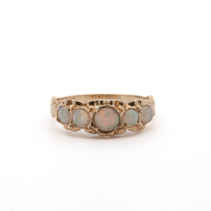 9ct Yellow Gold Opal Five Stone Ring, Size K, 2g.  Auction Guide: £150-£200