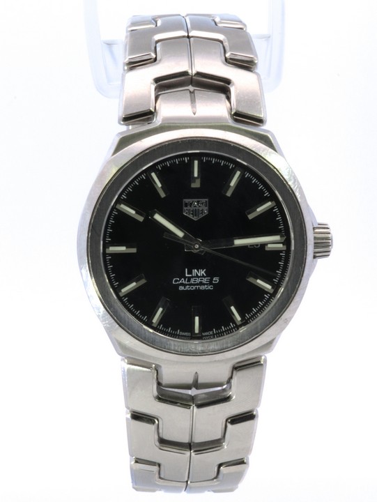 Tag Heuer Link Calibre 5 Ref: WBC2110 Automatic Watch. 41mm Stainless Steel Case with Stainless Steel Fixed Bezel, Black Dial and Stainless Steel Bracelet. No box or paperwork. Age: Unknown. Brief Co