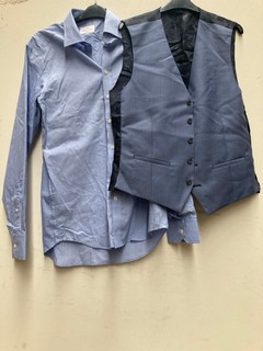 3 X MENS CLOTHING ITEMS TO INCLUDE TED BAKER BLUE WAIST COAT IN SIZE 38 R