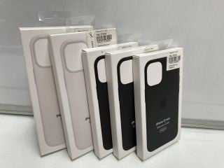 A QTY OF IPHONE CASES TO INCLUDE 4 X BLACK 12 MINI SILICONE CASES & A YELLOW AIR TAG LOOP