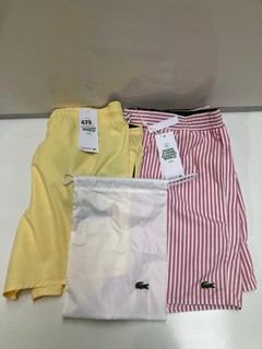 2X MENS SWIM SHORTS TO INCLUDE LACOSTE YELLOW SWIM SHORTS IN SIZE XL