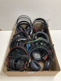 BOX OF ASSORTED GAMING HEADSETS