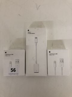2 X APPLE LIGHTNING TO USB CABLES AND A USB TO USB-C CABLE
