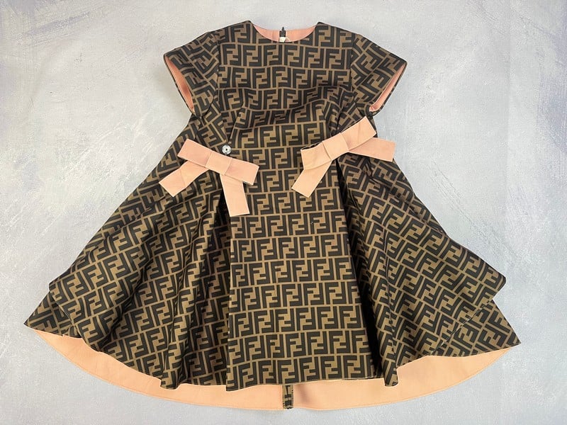 Fendi Girls Ff Logo Dress In Brown 6 Years