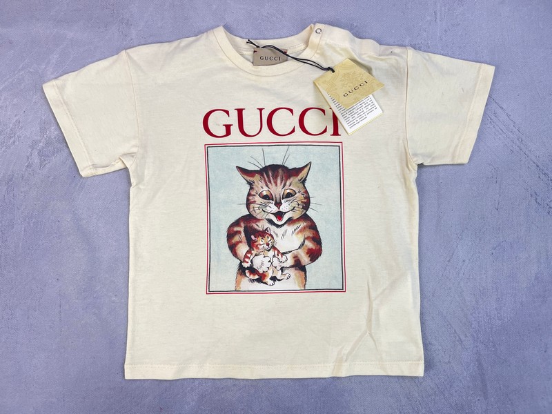 Gucci Baby Cat Print T-Shirt In Ivory 24 M