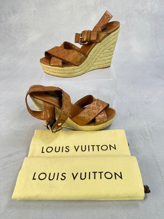 Louis Vuitton Monogram Wedge Sandals, With Dust Bags - Size 37  (VAT ONLY PAYABLE ON BUYERS PREMIUM)