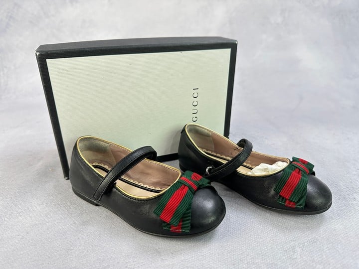 Gucci Toddler Ballet Shoes With Web Bow, With Box & Dust Bag - Size 23  (VAT ONLY PAYABLE ON BUYERS PREMIUM)