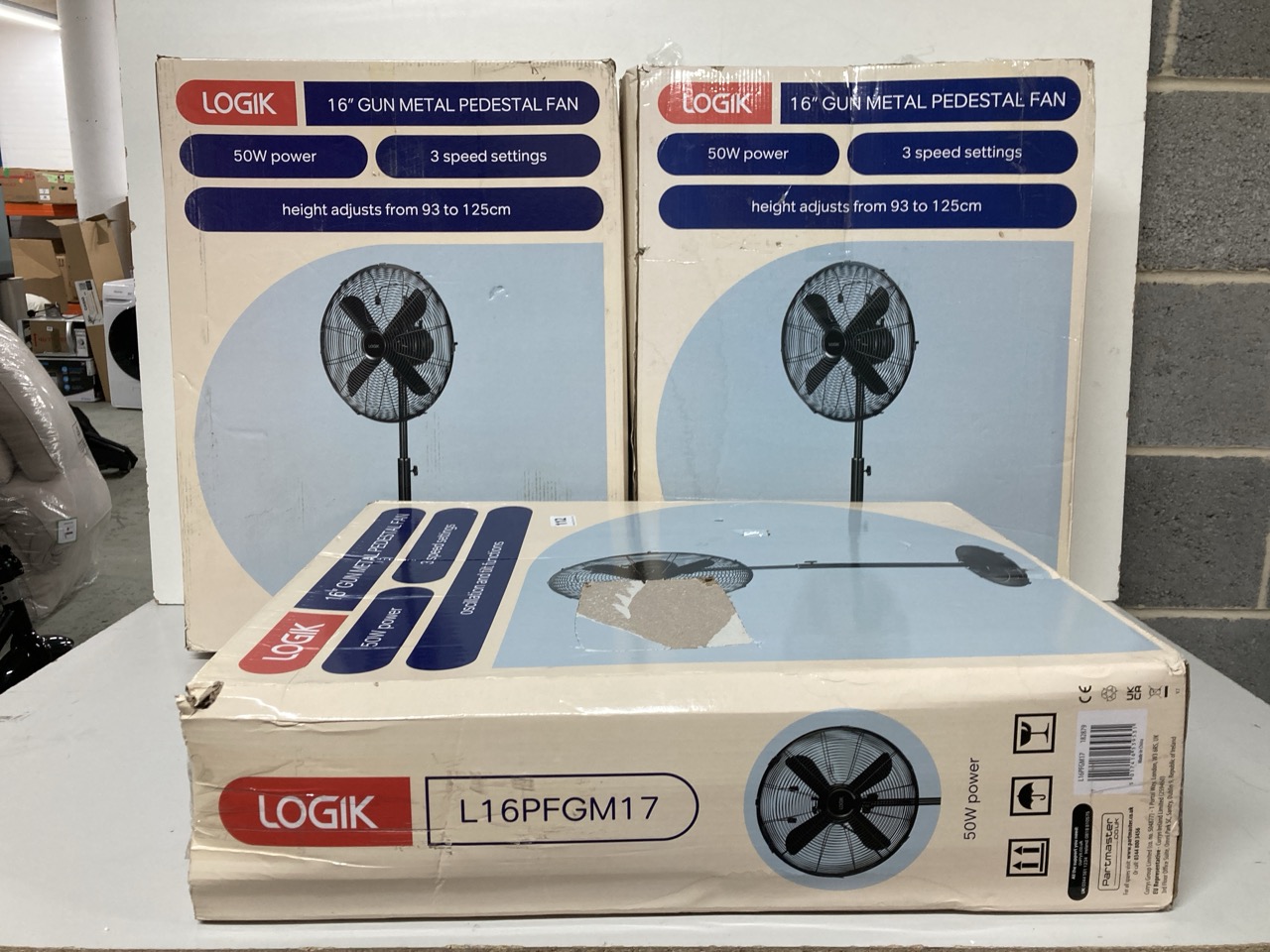 John Pye Auctions 3 X LOGIK 16" GUN METAL PEDESTAL FANS