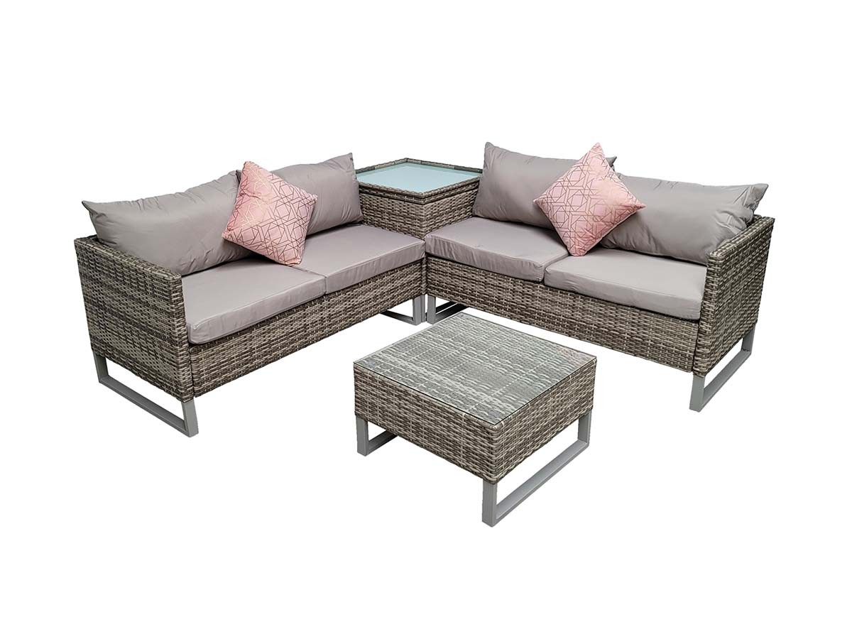 SIGNATURE WEAVE LUCY CORNER SOFA SET IN LIGHT GREY WEAVE WITH GREY LEGS, WITH A STEEL FRAME. APPROX RRP Â£699
