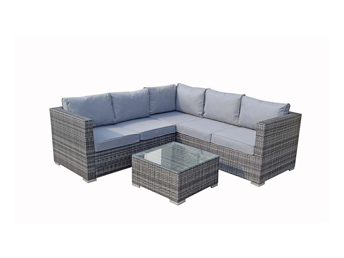 SIGNATURE WEAVE GEORGIA COMPACT CORNER SOFA SET WITH A COFFEE TABLE IN MIXED GREY 8MM FLAT WEAVE. APPROX RRP Â£799