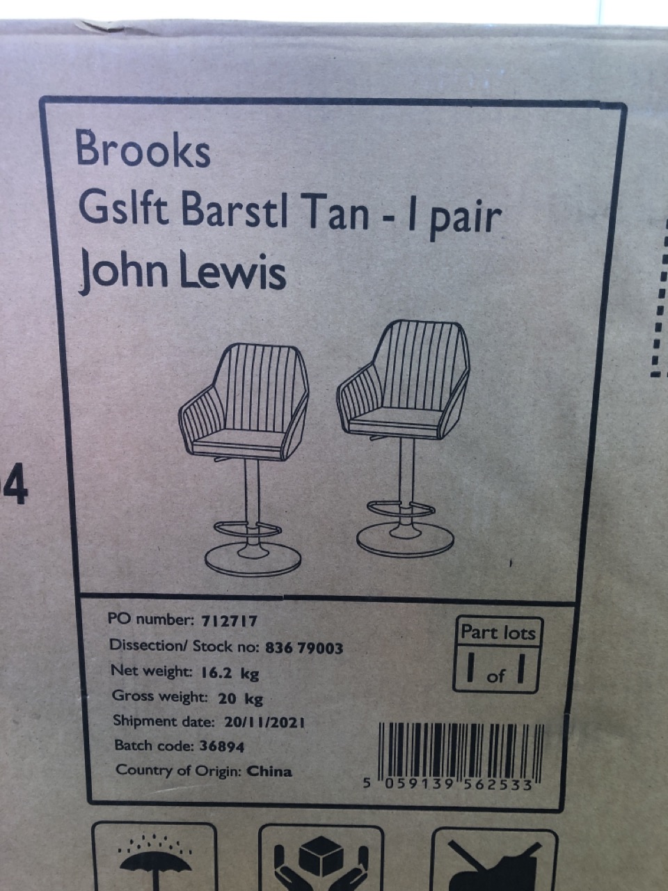 John Pye Auctions JOHN LEWIS BROOKS BARSTOOL 1 PAIR RRP £279