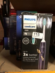 QTY OF ITEMS TO INCLUDE PHILIPS SONICARE 3100 SERIES SONIC ELECTRIC TOOTHBRUSH WITH BRUSHSYNC REPLACEMENT REMINDER (MODEL HX3671/14), BLACK: LOCATION - A RACK