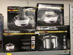 QTY OF ITEMS TO INCLUDE RUSSELL HOBBS ELECTRIC RICE COOKER - 1.2KG (6 PORTION - 145G PER SERVING) REMOVABLE NON STICK BOWL, DISHWASHER-SAFE BOWL & LID, STEAMER BASKET, MEASURING CUP & SPOON INC, ENER