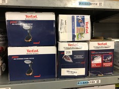 QTY OF ITEMS TO INCLUDE TEFAL STEAM IRON, 90G STEAM BOOST, 2000W, FV1713, VIRTUO / BLACK & BLUE: LOCATION - BACK RACK