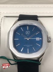 MENS RAYMOND GAUDIN WATCH - 316 STAINLESS STEEL CASE - JPN MOVEMENT - BLUE DIAL - RUBBER STRAP - 5ATM WATER RESISTANT - WOODEN GIFT BOX - EST £740: LOCATION - TOP 50