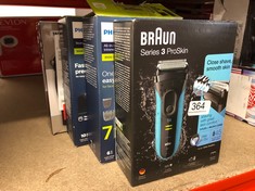 QTY OF ITEMS TO INCLUDE BRAUN SERIES 3 PROSKIN 3040S ELECTRIC SHAVER AND PRECISION TRIMMER, PACK OF 1, RATED WHICH GREAT VALUE: LOCATION - C RACK