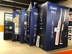 QTY OF ITEMS TO INCLUDE ORAL-B PRO 1 X2 ELECTRIC TOOTHBRUSHES FOR ADULTS WITH 3D CLEANING, GIFTS FOR WOMEN / MEN, 2 TOOTHBRUSH HEADS, GUM PRESSURE CONTROL, 2 PIN UK PLUG, PINK & BLACK: LOCATION - C R