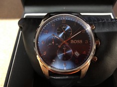 MENS STAINLESS STEEL HUGO BOSS WATCH - BLACK LEATHER STRAP : LOCATION - D RACK