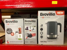 QTY OF ITEMS TO INCLUDE BREVILLE HIGH GLOSS ELECTRIC KETTLE | 1.7 LITRE | 3KW FAST BOIL | GREY PLASTIC WITH STAINLESS STEEL ACCENTS[VKT154]: LOCATION - A RACK