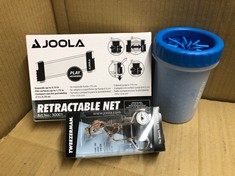 QTY OF ASSORTED ITEMS TO INCLUDE JOOLA RETRACTABLE NET : LOCATION - E RACK