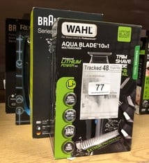 QTY OF ITEMS TO INCLUDE WAHL AQUA BLADE 10 IN 1 MULTIGROOMER, BEARD AND BODY TRIMMERS MEN, STUBBLE TRIMMING, BODY SHAVING, FACE AND BODY GROOMING, FULLY WASHABLE, MALE SET, BLACK: LOCATION - A RACK