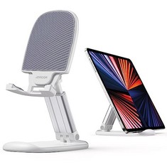 26 X JOYROOM FOLDABLE PHONE STAND FOR DESK, METAL COUNTERWEIGHT BASE & ADJUSTABLE HEIGHT AND ANGLE PHONE HOLDER, MOBILE PHONE HOLDER FOR 4.7"-11" CELL PHONES AND TABLETS (WHITE) - TOTAL RRP £151: LOC