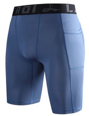 7 X LEFROY MEN'S QUICK DRY COOL COMPRESSION FIT TIGHTS SHORTS WAISTBAND -YSK09 POCKET GRAYISH BLUE SIZE MD - TOTAL RRP £87: LOCATION - A RACK