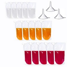 30 X KOMUNJ 15 PACK PLASTIC DRINKS FLASKS,REUSABLE LIQUOR POUCH CONCEALABLE DRINK POUCH PLASTIC DRINKING FLASKS WITH SPOUT AND SMALL DRINK FLASK FUNNEL,300ML?380ML?500ML - TOTAL RRP £145: LOCATION -