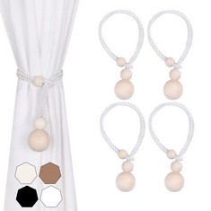 40 X OCIOLI 4 PIECES CURTAIN TIEBACKS CURTAIN TIES CONVENIENT DECORATIVE WEAVE ROPE CURTAIN HOLDBACK DRAPE TIE BACKS WITH WOOD BEADS FASTEN RING CURTAIN HOLDER CURTAIN TIES FOR DRAPES (SILVERY WHITE,