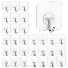 49 X XHTOL SELF ADHESIVE HOOKS, 15 PACKS 22LB(MAX) WATERPROOF DOOR WALL HOOKS STICK ON HOOKS PLASTIC STICKY HOOKS TRANSPARENT HOOK NAIL FREE STICKY HANGERS FOR KITCHEN BATHROOM OFFICE CLOSET - TOTAL