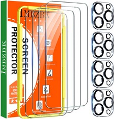 38 X IMBZBK 4 PACK SCREEN PROTECTOR FOR IPHONE 15 PRO MAX TEMPERED GLASS WITH 4 PACK HD CAMERA LENS PROTECTOR ACCESSORIES, INSTALLATION GUIDANCE FRAME, SCRATCH RESISTANT - TOTAL RRP £126: LOCATION -