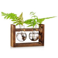 10 X PROPAGATION STATION 2 PCS BULB VASE GLASS SWEET PEA VASE FOR FLOWERS TERRARIUM JAR PLANTER WITH WOODEN RACK STAND HOLDERS FOR GREEN WATER PLANTS FIT FOR HOME KITCHEN TABLE DESK INDOOR DECOR - TO