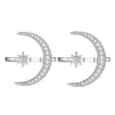 QTY OF JAGOSEN SILVER OPEN RING SETS FOR WOMEN 2PCS STERLING SILVER ADJUSTABLE MOON STAR FINGER RING SET CUBIC ZIRCONIA THUMB RINGS FOR WOMEN GIRLS JEWELLERY - TOTAL RRP £1053: LOCATION - B RACK