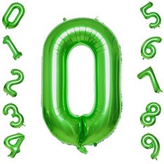 43 X GREEN 0 BALLOONS,40 INCH BIRTHDAY FOIL BALLOON PARTY DECORATIONS SUPPLIES HELIUM MYLAR DIGITAL BALLOONS (GREEN NUMBER 0) - TOTAL RRP £179: LOCATION - B RACK