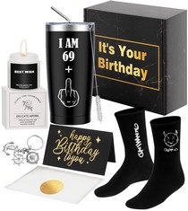 10 X OPPAKOU 70TH BIRTHDAY GIFTS FOR MEN, UNIQUE 70 YEARS MALE BIRTHDAY GIFTS SET, FUNNY GIFT BASKET FOR YOUR GRANDAD DAD BROTHER AND MALE FRIENDS - TOTAL RRP £167: LOCATION - B RACK