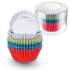 QTY OF ASSORTED ITEMS TO INCLUDE 100 PIECES FOIL METALLIC CUPCAKE CASES, ALUMINUM FOIL CUPCAKE LINERS FOR BAKING CUPCAKE LINERS, CUPCAKES LINERS MUFFIN LINERS METALLIC CUPCAKE FOR PARTIES BIRTHDAY PA