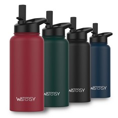 QTY OF ASSORTED ITEMS TO INCLUDE WATERSY STAINLESS STEEL INSULATED WATER BOTTLES WITH STRAW LID AND FLEX CAP THERMAL WATER FLASK TRAVEL DRINK MUG DOUBLE WALLED KEEPS HOT AND COLD OUTDOOR, BLACK 500ML