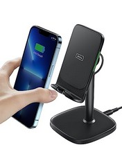 QTY OF ASSORTED ITEMS TO INCLUDE INIU WIRELESS CHARGER PHONE STAND, 15W FAST CHARGE ADJUSTABLE PHONE DESK HOLDER WITH SLEEP-FRIENDLY ADAPTIVE INDICATOR WIRELESS CHARGING SUPPORT FOR IPHONE 14 13 12 1