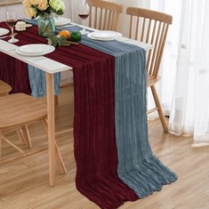 QTY OF ASSORTED ITEMS TO INCLUDE 2PACK SEMI-SHEER TABLE RUNNER CHEESECLOTH GAUZE CHEESECLOTH TABLECLOTH BOHO RUSTIC TABLE COVER FOR KITCHEN DINING ROOM BRIDAL SHOWER WEDDING PARTY SUPPLIES (BLUE AND