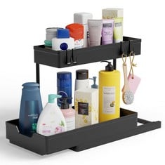 QTY OF ASSORTED ITEMS TO INCLUDE HEVOL UNDER SINK STORAGE,2 TIER SLIDE OUT UNDER CABINET BASKET DRAWER,MULTI-PURPOSE STORAGE ORGANIZER RACK FOR KITCHEN, BATHROOM - BLACK: LOCATION - C RACK