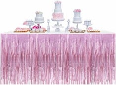 30 X 2 PACKS METALLIC FOIL FRINGE TABLE SKIRT ROSE GOLD TINSEL TABLE SKIRT GARLAND FOR RECTANGLE TABLES HOTEL BANQUET PARADE FLOATS MARDI GRAS BIRTHDAY WEDDING PARTY DECORATION , 108 X 29 INCH: LOCAT