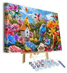 QTY OF ASSORTED ITEMS TO INCLUDE PAINT BY NUMBERS FOR ADULTS, DIY BIRDS ADULT PAINT BY NUMBERS KITS, BUTTERFLY AND FLOWER PAINT BY NUMBERS WITH BRUSHES AND ACRYLIC PIGMENT, 16X20 INCH PAINTING BY NUM