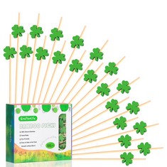 QTY OF ASSORTED ITEMS TO INCLUDE CRAFTERLIFE SHAMROCK COCKTAIL STICKS CLOVER DECORATIVE FRUIT PICKS FOOD TOOTHPICKS SANDWICH APPETIZER SKEWERS FOR IRISH ORNAMENT ST. PATRICK'S DAY DECORATION PARTY SU