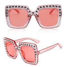 QTY OF BEAMELY OVERSIZED RECTANGLE RHINESTONE SUNGLASSES, UNISEX THICK FRAME SUNGLASSES SPARKLING RETRO SUNGLASSES FOR MEN WOMEN DRESSES UP CLOTHING ACCESSORIES-ROSE RED - TOTAL RRP £252: LOCATION -