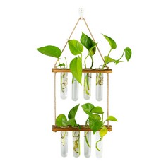 12 X HANGING PROPAGATION STATION FOR PLANTS WALL PLANTER INDOOR MODERN GLASS TEST TUBE VASES FOR FLOWERS WITH WOODEN RACK FOR VINTAGE ROOM DECOR HOME OFFICE ACCESSORIES, 8 TEST TUBES - TOTAL RRP £172