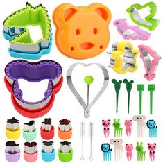 8 X 32PCS SANDWICH CUTTERS AND SEALER, DINOSAURS UNICORNS MERMAIDS COOKIE CUTTERS SANDWICH VEGETABLE CUTTERS, DIY CAKE DECORATION MOLDS FRUIT CHOCOLATE CUTTERS WITH FORK FOR HOLIDAY PARTY BAKE GIFT -
