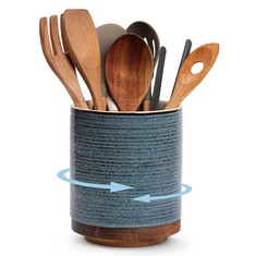 4 X DOWAN UTENSIL HOLDER, 360° ROTATING EXTRA LARGE COOKING UTENSIL HOLDER, 7.6" KITCHEN UTENSIL HOLDER FOR COUNTERTOP, UTENSIL CROCK FOR FARMHOUSE KITCHEN DECOR, CERAMIC STABLE UTENSIL CADDY, BLUE -