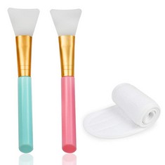 QTY OF TLXX 2PCS SILICONE FACE MASK BRUSHES WITH SPA HEADBAND, FACIAL MASK BRUSHES FOUNDATION MAKEUP BEAUTY CARE TOOL - TOTAL RRP £283: LOCATION - E RACK